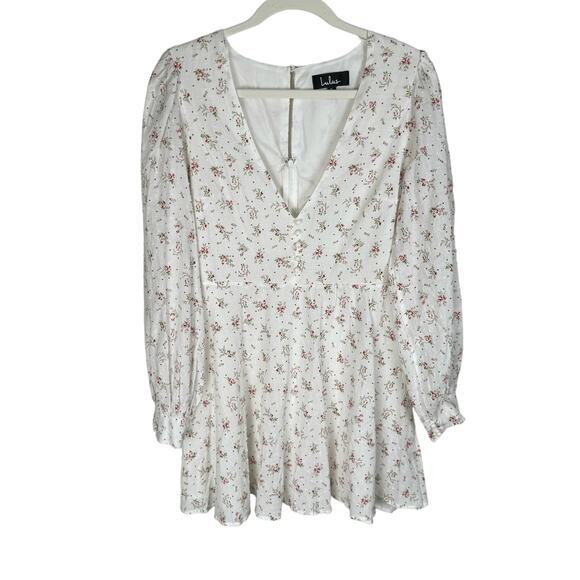 Lulus Blooming Into Love White Floral Print Long Sleeve Mini Dress Size Small - Picture 1 of 10